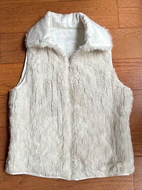 Reversible Cream Faux Fur Full Zip Vest Foldover Collar Stein Mart Small